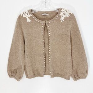 Darling Angora Blend Embroidered Pearl Embellished Cardigan Size Medium